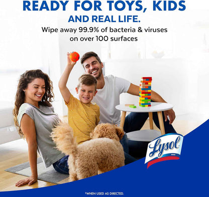 Lysol Disinfectant Wipes, Multi-Surface Antibacterial Cleaning Wipes, For Disinfecting and Cleaning, Lemon and Lime Blossom, Pack of 4