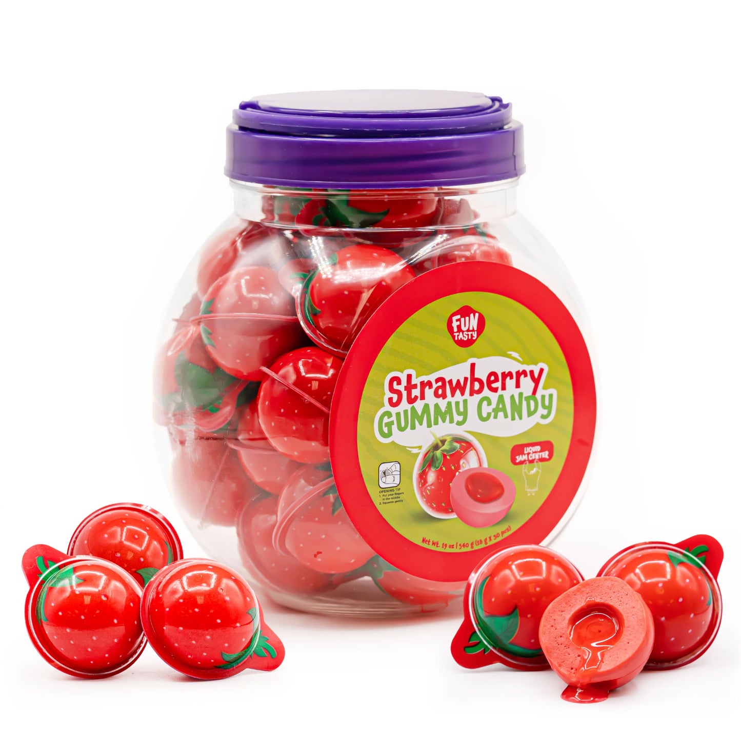 Strawberry Gummy Balls - 19 Ounce Jar (30 Count) - Jelly Filled Gummies - Individually Wrapped Gummy Candy - Fun Party Favors - Candy for Easter Eggs &amp;amp; Goodie Bags