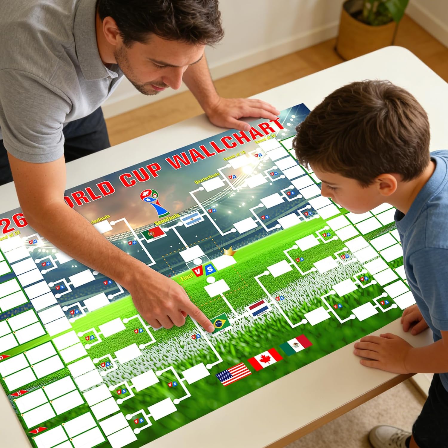YANGALOOP_36x24_inches_Predict_2026_World_Cup_Schedule_Poster，64_Reusable_National_Flag_Stickers_with_Country_Names,_Soccer_Poster_2026_World_Cup_Merchandise,_Soccer_Gifts_for_Boys_Room_Decor