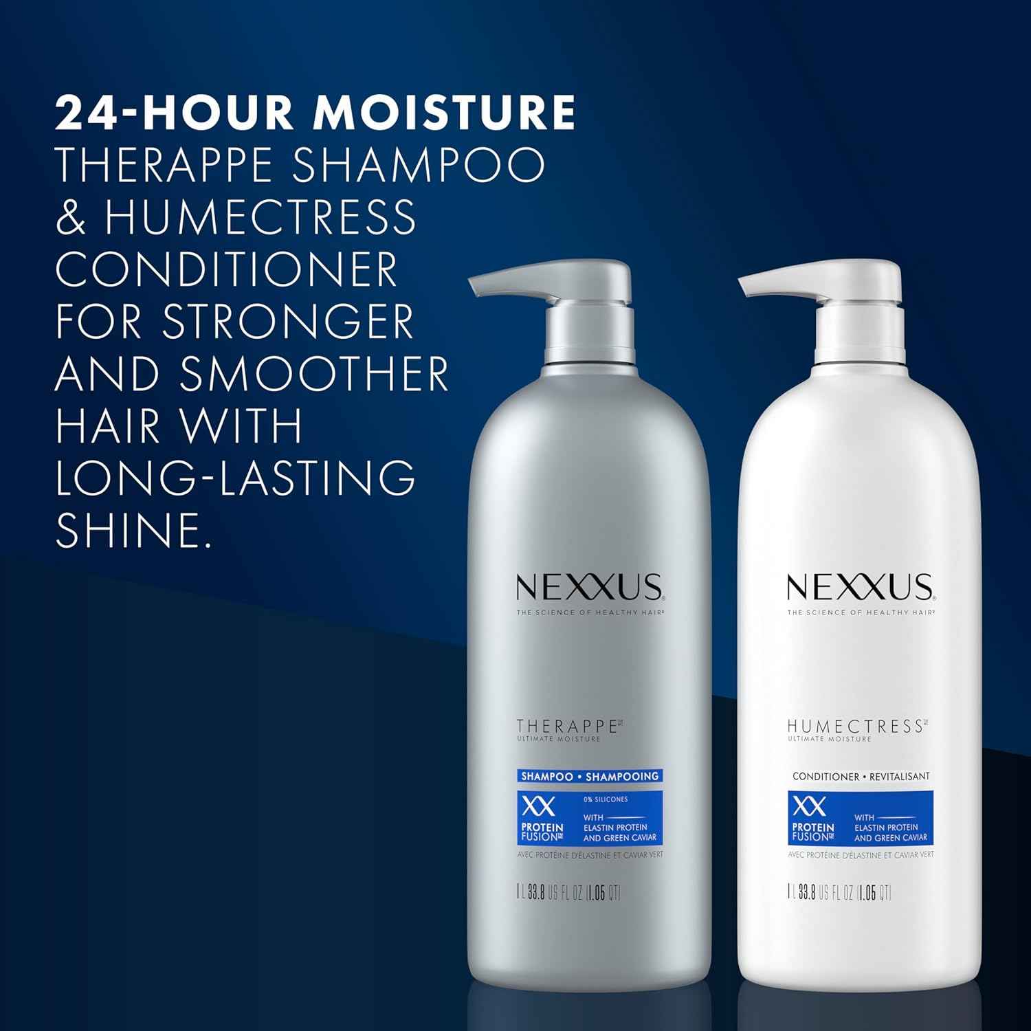 Nexxus Shampoo and Conditioner Therappe Humectress 2 Count for Dry Hair Silicone-Free, Moisturizing Caviar Complex and Elastin Protein for thicker and stronger hair