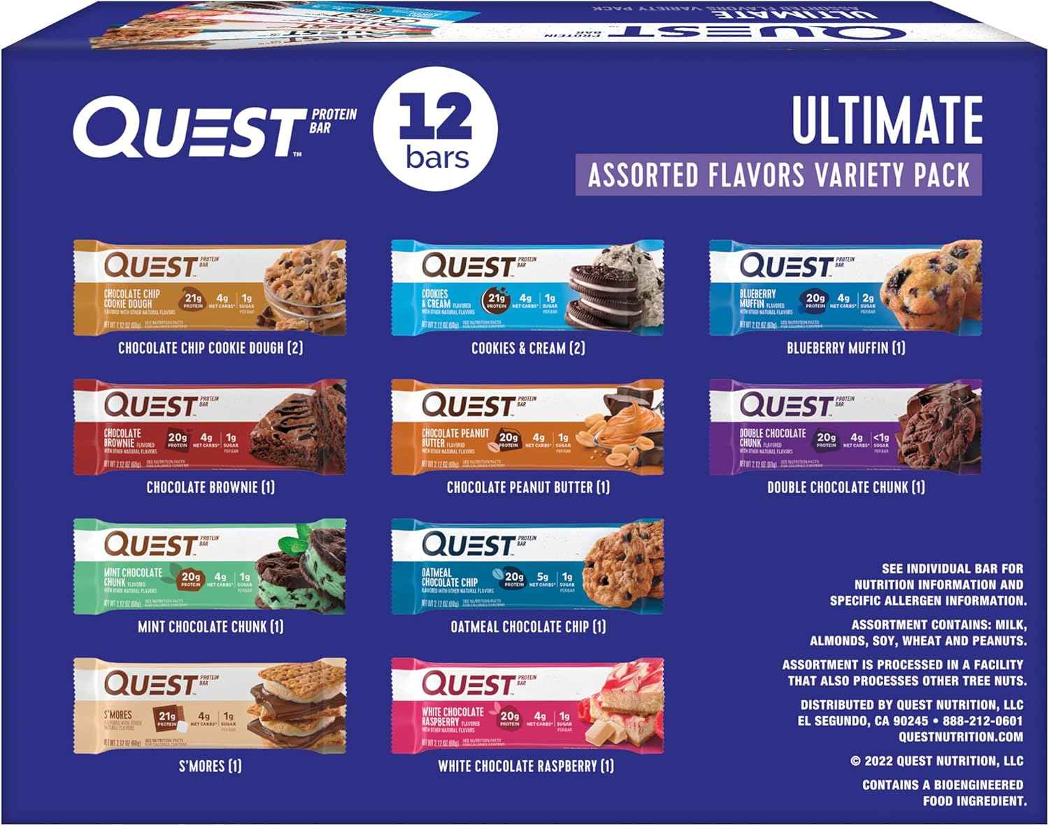Quest Nutrition Ultimate Variety Pack Protein Bars, High Protein, Low Carb, Gluten Free, Keto Friendly