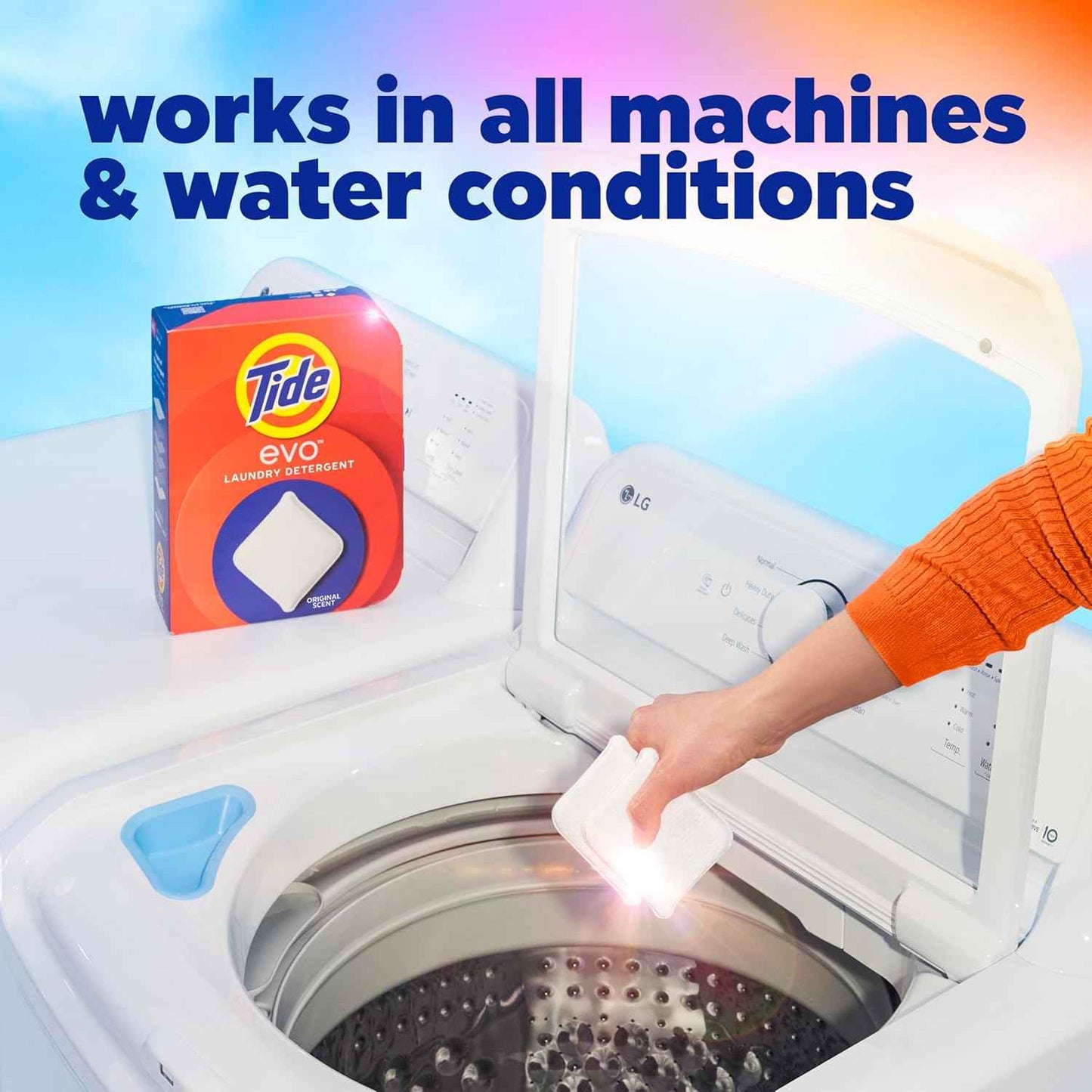 Tide evo Spring Blast Scent Laundry Detergent Fiber Tiles Works on 100% of Common Stains Safe for All Machines and Water Conditions Concentrated HE Compatible Clean and Instant Dissolve, 42 Count