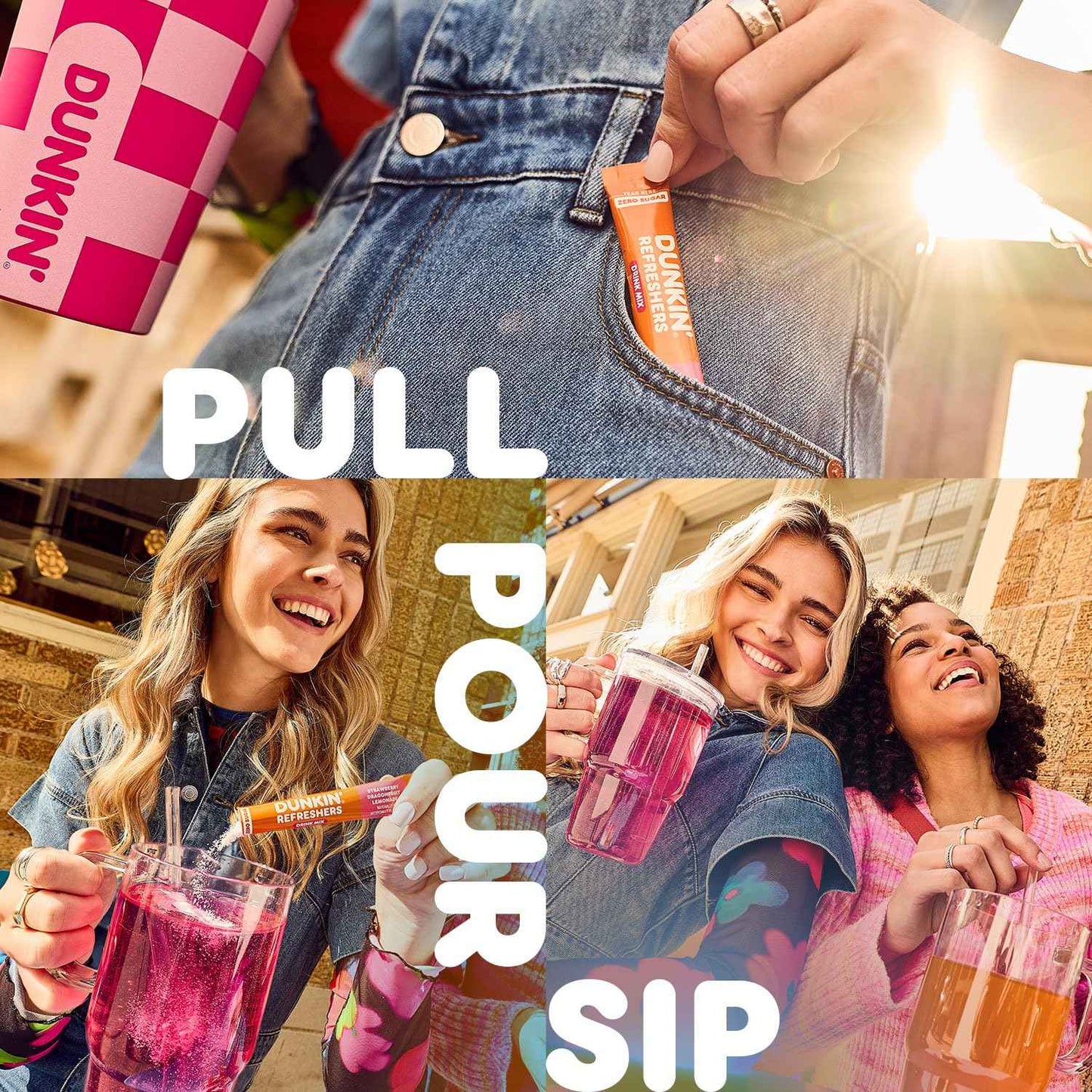 Dunkin’ Zero Sugar Refreshers Singles To Go! Powdered drink mix packets, 30 Ct Variety Pack, 30 Single serve Packets per Box (30 servings), Energy from Green Tea, aspartame-free, no synthetic colors, naturally and artificially flavored, just add water