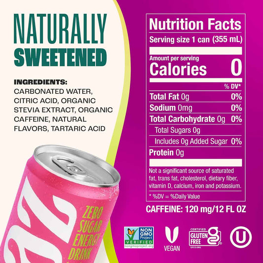 Zevia Zero Sugar Energy Drink– Naturally Sweetened, Non-GMO Project Verified, Gluten-Free, Vegan