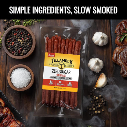 Tillamook_Country_Smoker_Smoked_Sausage,_Zero_Sugar,_Original,_16_Ounce_(36_Count_Meat_Sticks_Bulk_Pack)_Real_Hardwood_Smoked_Sausages,_Low_Carb,_High_Protein_Ready_to_Eat_Keto_Snack