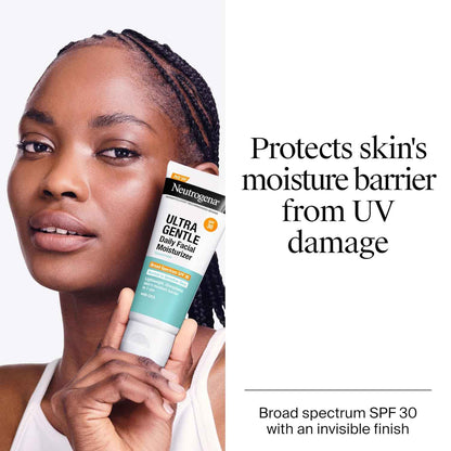 Neutrogena Ultra Gentle Daily Facial Moisturizer with SPF 30 Sunscreen with CICA, Lightweight Face Lotion with Broad Spectrum SPF 30 for Normal to Sensitive Skin, Fragrance-Free, 3.4 fl. oz