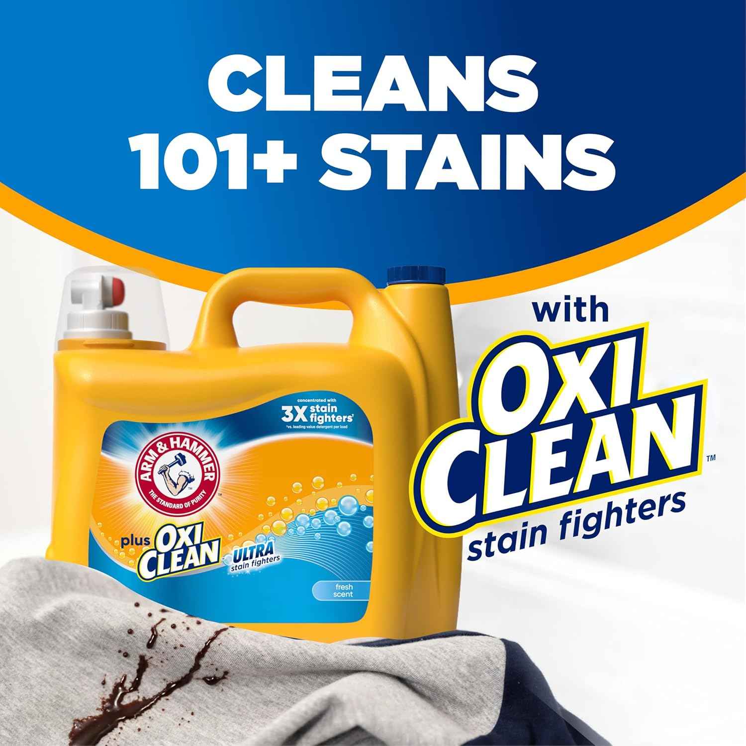 ARM & HAMMER Plus OxiClean Ultra Stain Fighters Liquid Laundry Detergent, Stain Remover for Clothes