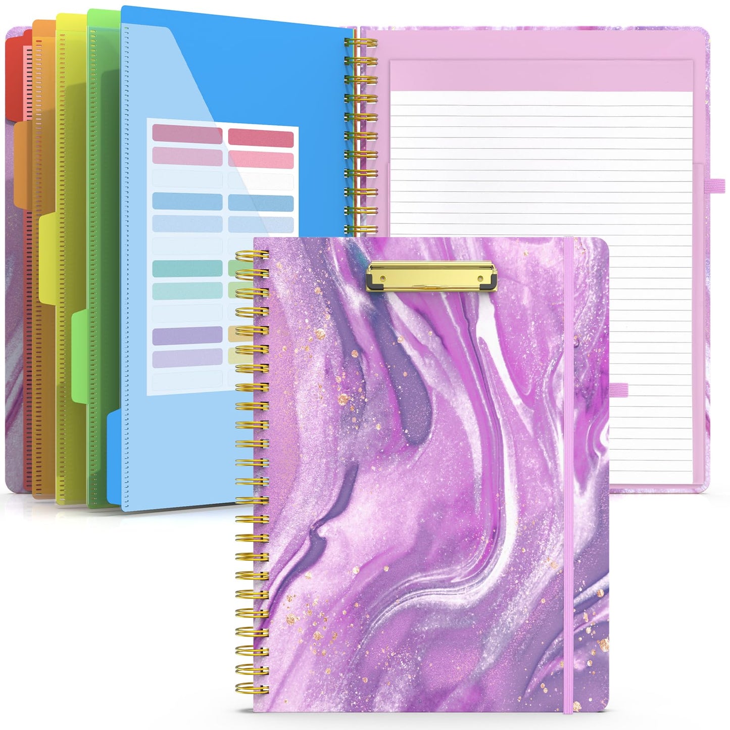 Sooez Clipboard Folio with Refillable Notepad, Folder with 10 Storage Pockets for Letter Size, Spiral Clipboard Notebook, Cute Portfolio for School, Office &amp;amp; Nursing