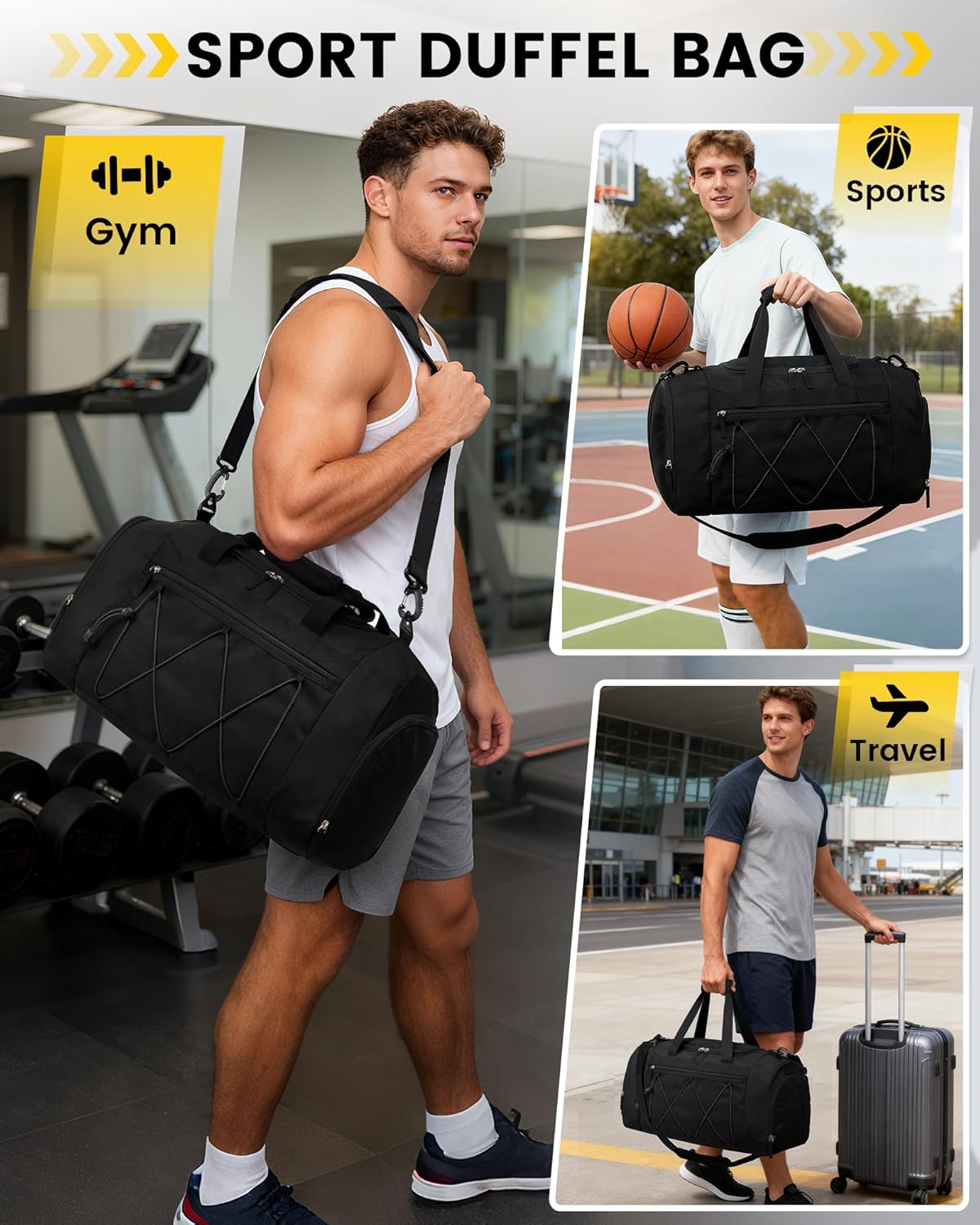 Vorspack_Gym_Bag_for_Men_-_21_Inches_Duffle_Bag_for_Travel_Water-resistant_Travel_Bag_with_Shoe_Compartment_Wet_Pocket_Duffel_Bag_for_Gym_Sports_Travel_Weekender_Overnight_-_Black