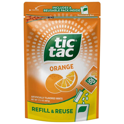 Tic Tac Bulk Orange Refill Bag, On-the-Go Pocket-Sized Mints, Includes Empty Refillable Pack, 17.2 oz