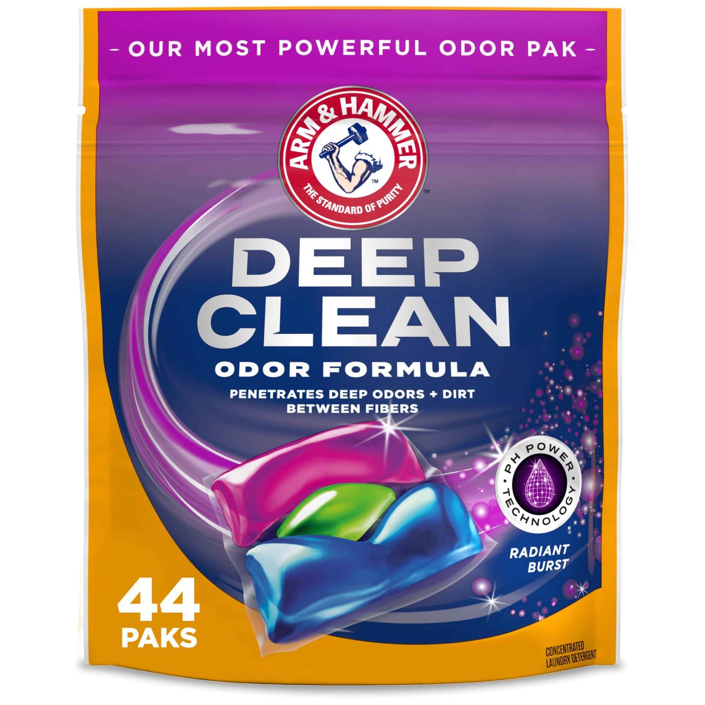 ARM & HAMMER Deep Clean Odor Formula Laundry Detergent Power Paks, Radiant Burst Scent
