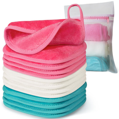 Makeup Remover Cloth, 6&amp;#34; x 6&amp;#34; Make Up Towels Reusable Face Cloth for Washing Face, Makeup Remover Pads Microfiber Face Washcloth with Mesh Bag, Just Water, 12 Pack