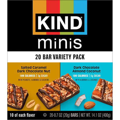 KIND_Mini_Snack_Bars_Variety_Pack,_Gluten_Free,_Low_Sugar,_Low_Calorie_Snacks,_Salted_Caramel_Dark_Chocolate_Nut,_Dark_Chocolate_Almond_Coconut,_20_Count
