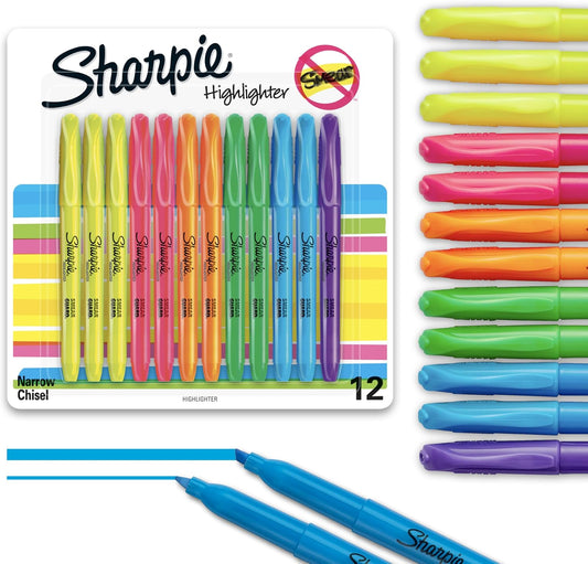 Sharpie_Pocket_Highlighters,_Chisel_Tip,_Quick_Dry,_Assorted_Fluorescent_Colors,_12_Count_-_For_Studying,_Note-Taking,_School,_College,_Office,_Student_&_Teacher_Supplies