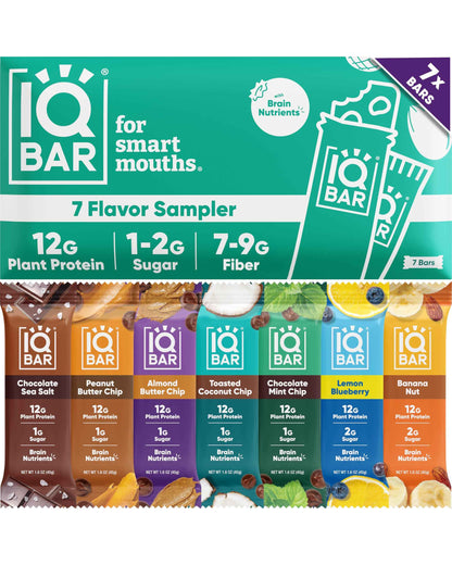 IQBAR Clean Plant Protein Bars - Keto, Vegan, High Fiber, Gluten and Dairy Free, Low Sugar Snack - Brain and Body Nutrients for Focus, Energy, Meal Replacement