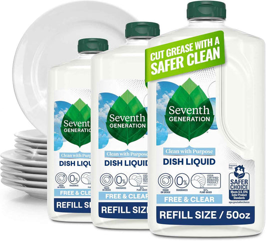 Seventh Generation Dish Soap Refill, Plant-Based Dishwashing Liquid for Grease & Tough Food Messes, For Sensitive Skin