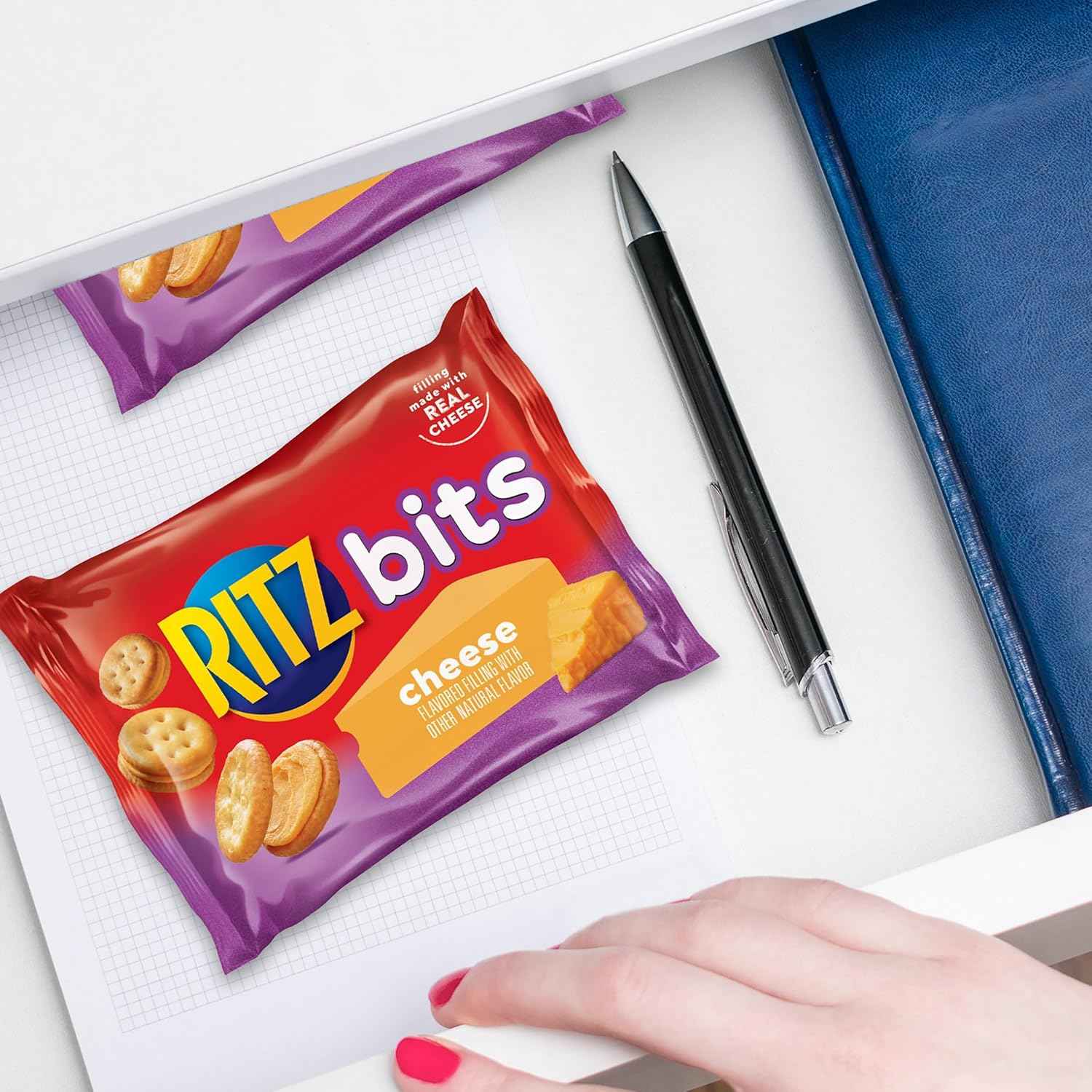 RITZ Bits Cheese Sandwich Crackers, Lunch Snacks, 10 Snack Packs