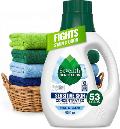 Seventh Generation Concentrated, No Dyes or Fragrance, Sensitive Skin Liquid Laundry Soap Targets Stains and Everyday Messes With Biobased Formula