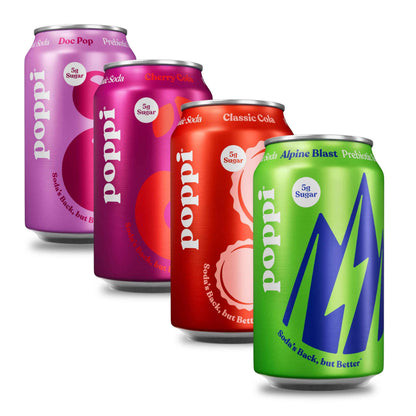 Poppi Sparkling Prebiotic Soda Beverage with Apple Cider Vinegar, Seltzer Water and Fruit Juice, 12 Fl Oz, Pack of 12, Packaging May Vary