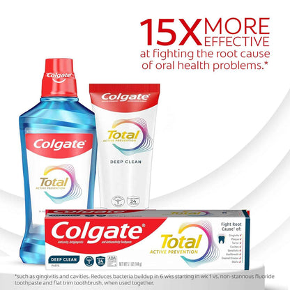 Colgate Total Active Prevention Deep Clean Toothpaste, Anticavity Fluoride Toothpaste, Clinically Proven Fluoride Formula Helps Fight Plaque Bacteria, Mint, 3 Pack, 5.1 oz