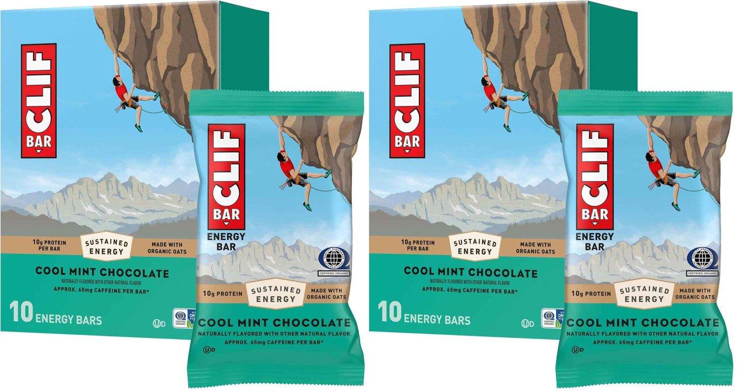 CLIF BAR - Energy Protein Bars - Cool Mint Chocolate with Caffeine - Made with Organic Oats - Energy Bars - Non-GMO