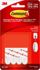 Command Small Refill Adhesive Strips, Damage-Free Hanging, Removable Wall Adhesive for Indoor Hooks, No-Tools Installation, 20 White Strips