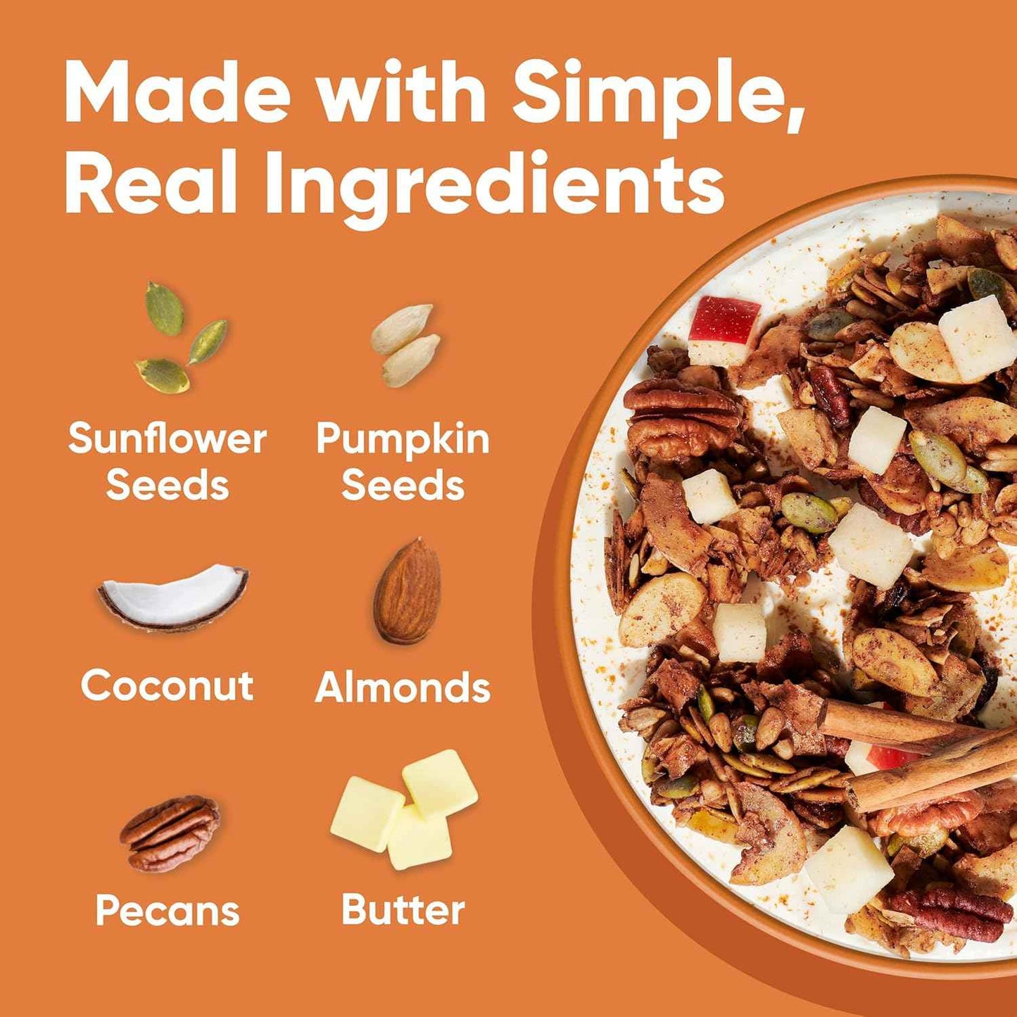NuTrail Nut Granola Cereal, Cinnamon Pecan, No Sugar Added, Gluten Free, Grain Free, Keto, Low Carb, Healthy Breakfast 8 oz