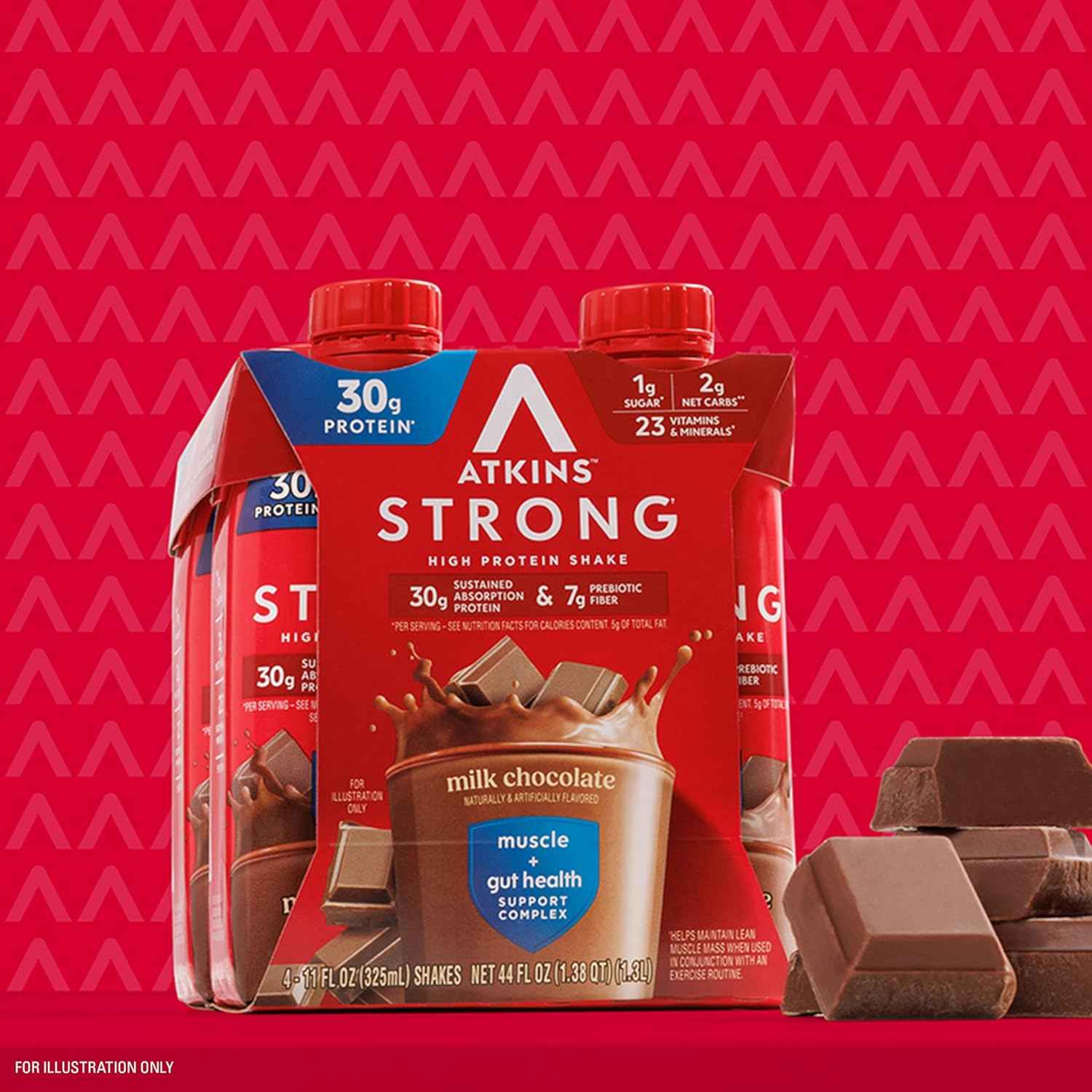 Atkins Strong High Protein Shake, 30g Protein, 7g Prebiotic Fiber, 1g Sugar, GLP-1 Support, Muscle & Gut Health Support Complex