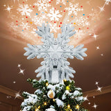 Christmas Snowflake Tree Topper with Rotating LED Projector, 3D Glitter Snowflake Plug-in Tree Top Ornament for Indoor Christmas Tree Decorations Holiday Decor