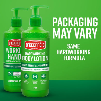 O’Keeffe’s_Hardworking_Body_Lotion,_Daily_Hydration_for_Dry_Skin,_12_oz_Pump_(1_Pack)_Non_Greasy_&_Unscented,_Lightweight_Fast_Absorbing_Formula