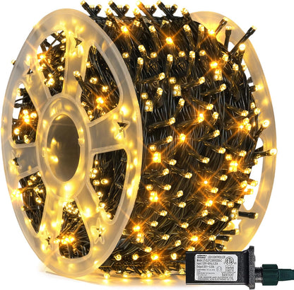 FUNPENY_164FT_500_LED_Christmas_Indoor_Outdoor_Decorative_String_Lights,_8_Modes_Waterproof_Green_Wire_LED_Fairy_Light_for_Christmas_Party_Wedding_Garden_Home_Decoration_(Warm_White)