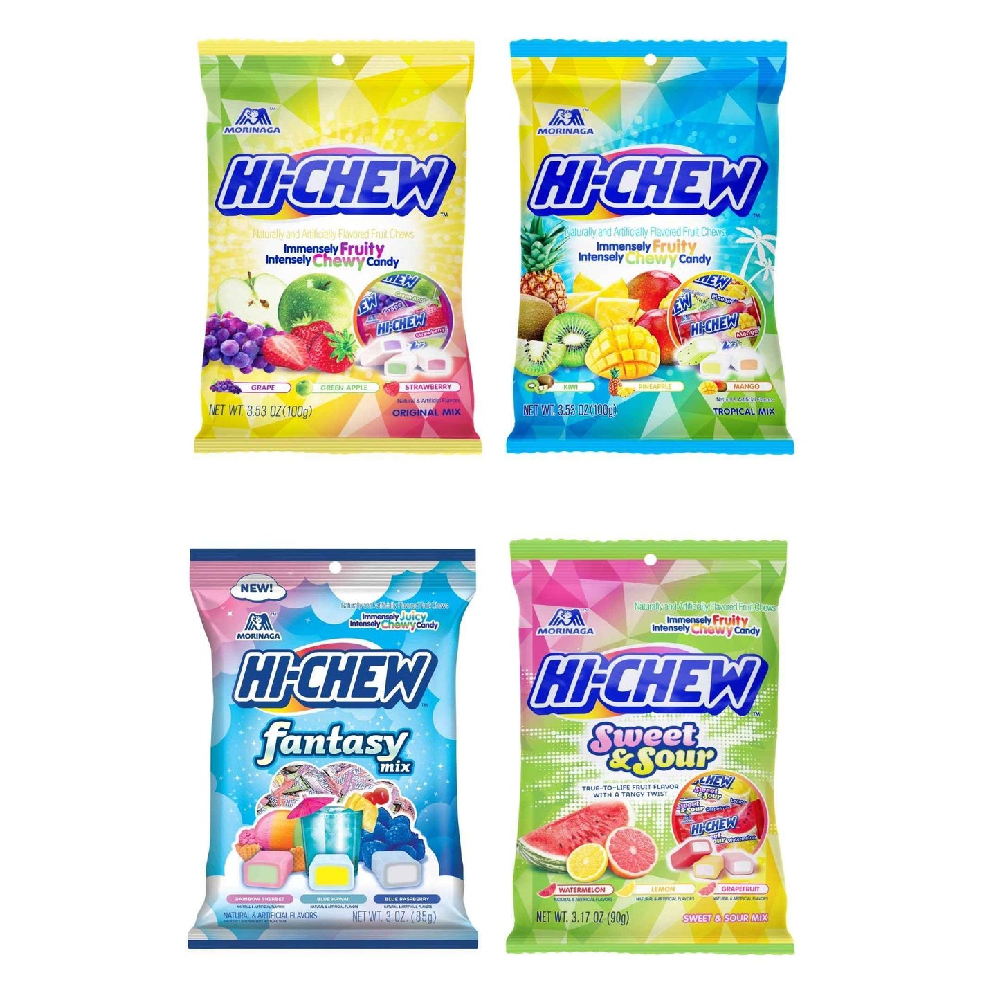 HI-CHEW Assorted, Green Apple Strawberry Mango Grape, Soft & Chewy Candy 2lb - 185+ Pieces Individually Wrapped - Made with Immensely Juicy Fruity Flavors