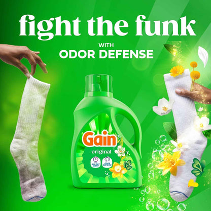 Gain Liquid Laundry Detergent, Freshness, Odor Defense, High Efficiency Washing Machine Liquid Laundry Soap, Original Scent, 132 fl oz, 100 Loads (Packaging May Vary)