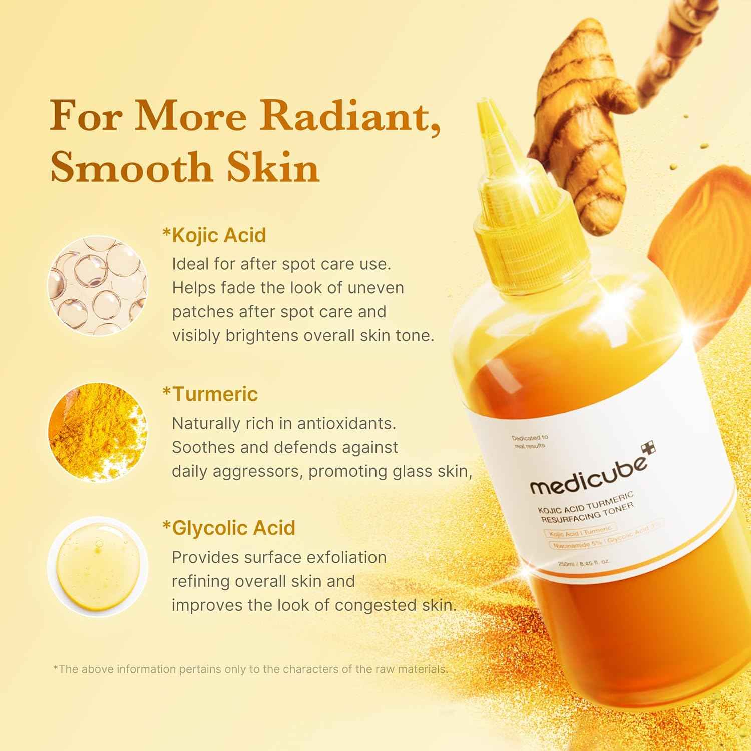 medicube Kojic Acid Turmeric Smoothing Toner for Face & Body | Lightweight Toner for Balancing Uneven Skin Tone & Texture | Niacinamide, Glycolic Acid for Clear Glass Skin | 8.45 fl.oz