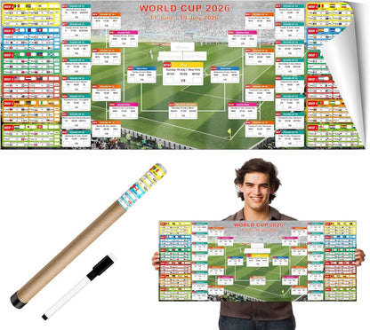 2026 World Cup Schedule Poster – Extra Large 43.31"x17.72" Waterproof PP, Dry Erase Soccer Tournament Wall Chart with Knockout Bracket & Group Stage Tracker – Perfect for Home, Office, Bar, Viewing Parties & Fans