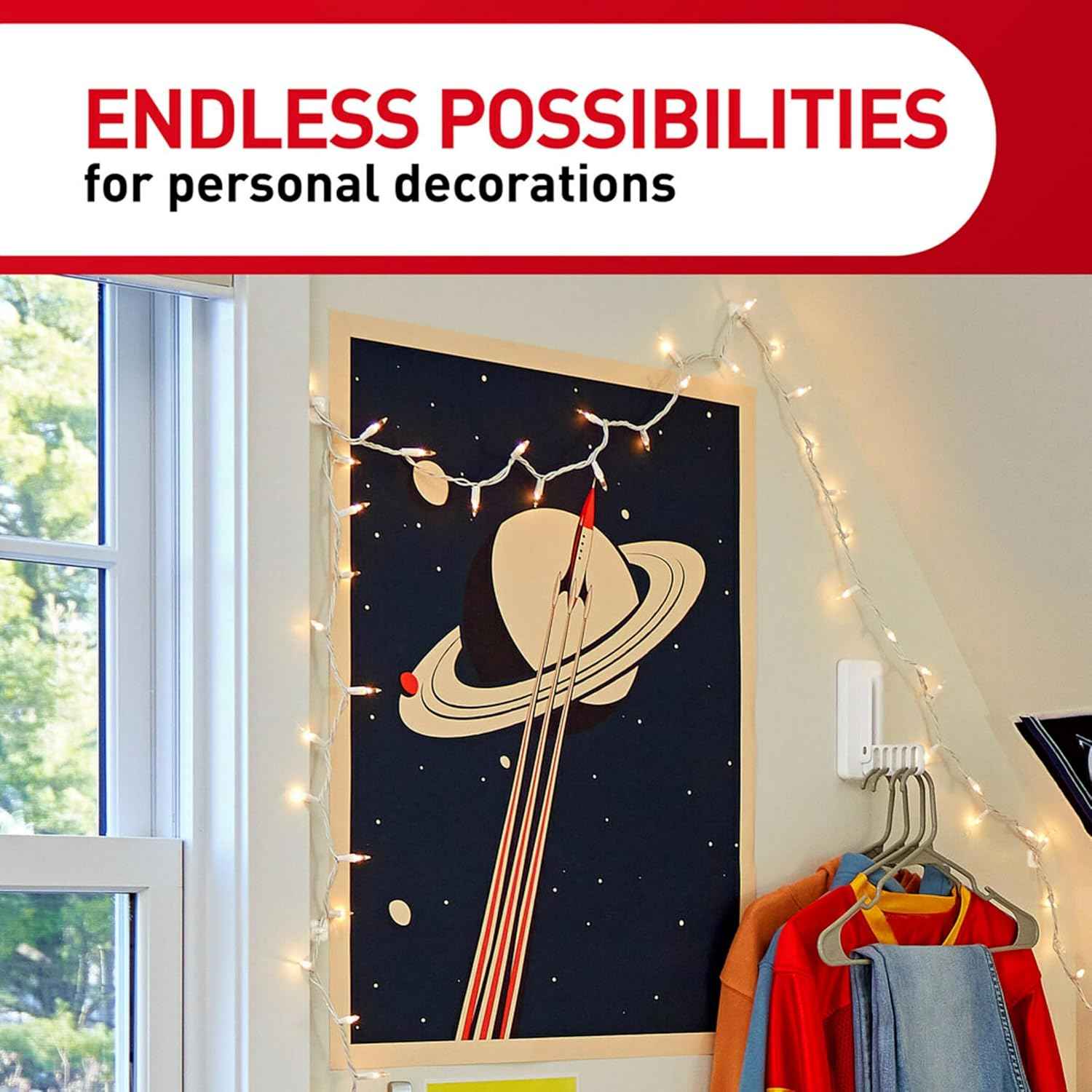 Command Round Cord Clips, Damage-Free Hanging Cable Clips, No Tools Wall Clips for Hanging Electrical Cables of Christmas Decorations