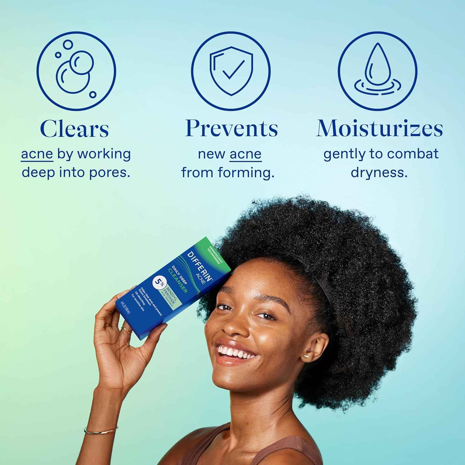 Differin Acne Face Wash with 5% Benzoyl Peroxide, Daily Deep Cleanser by the makers of Differin Gel, Gentle Skin Care for Acne Prone Sensitive Skin