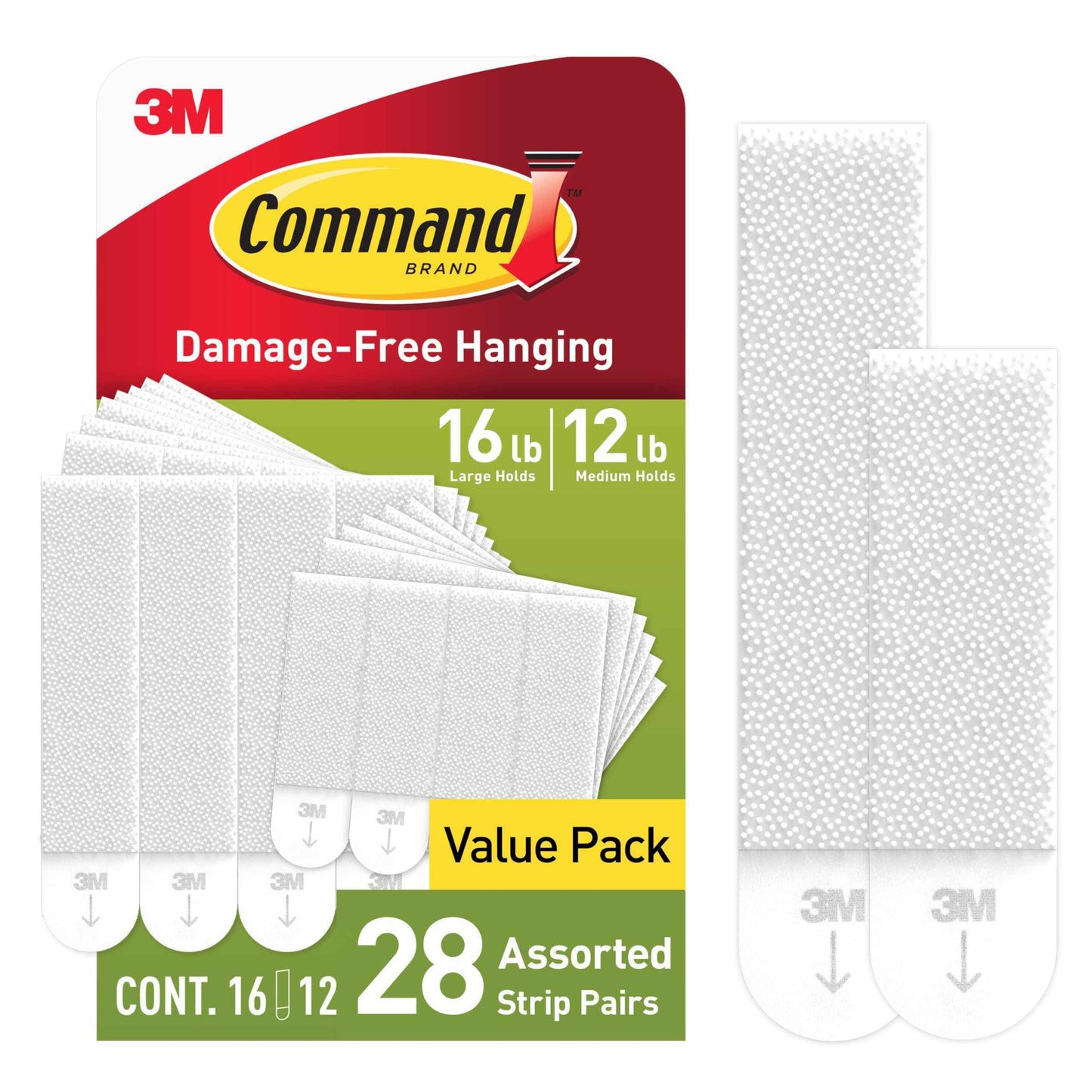 Command 15 lb & 10 lb Large and Medium Picture Hanging Strips, Damage-Free Hangers for Picture Frames, No Tools Required, Great for Home Room Wall Decor, White Adhesive