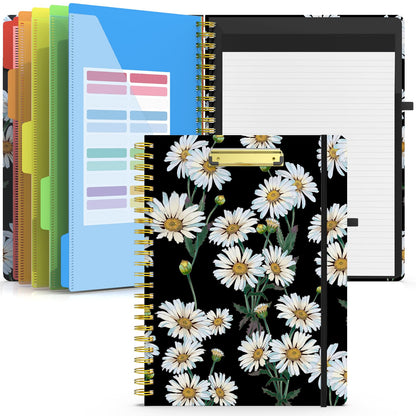 Sooez Clipboard Folio with Refillable Notepad, Folder with 10 Storage Pockets for Letter Size, Spiral Clipboard Notebook, Cute Portfolio for School, Office &amp;amp; Nursing