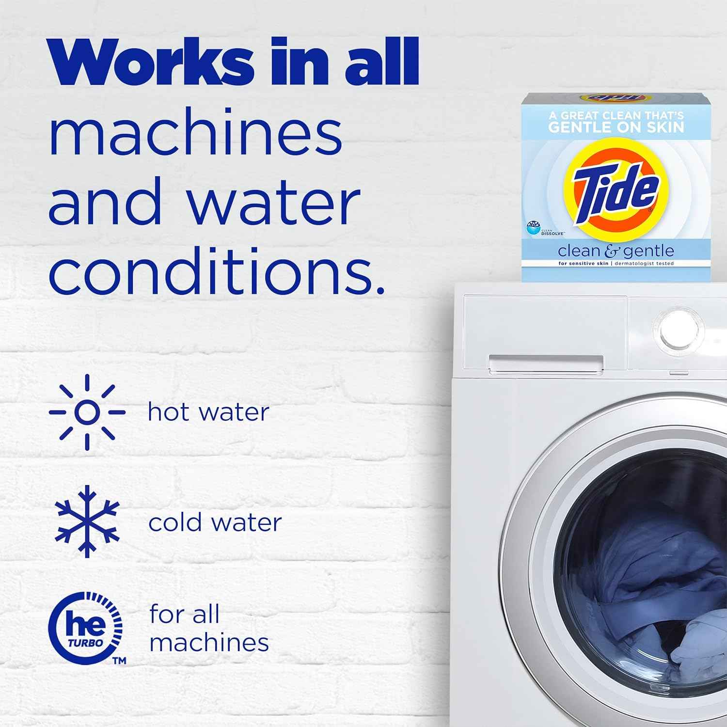 Tide Clean and Gentle Powder Laundry Detergent, Unscented, 68 Loads, 77 oz