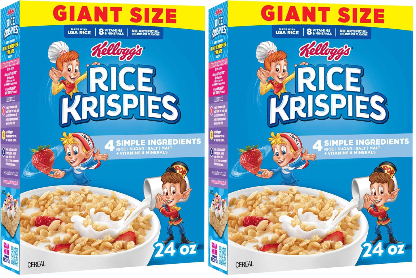 Kellogg's Rice Krispies Cold Breakfast Cereal, 8 Vitamins and Minerals, Rice Krispies Treats, Giant Size, Original