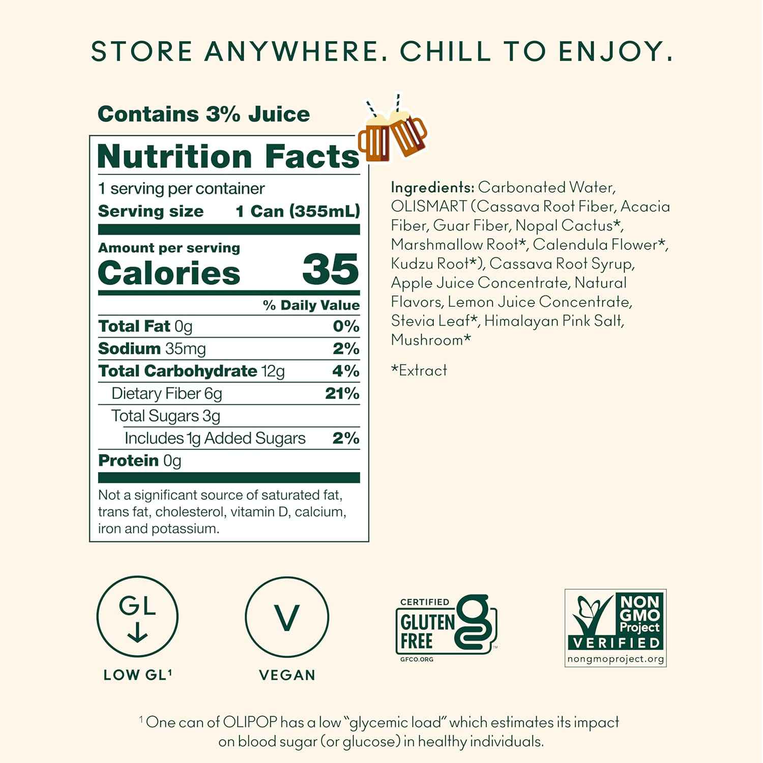 OLIPOP Prebiotic Soda Pop, Pantry Pack Packed with Prebiotics, Fiber, and Botanicals, Gluten Free, GMO Free