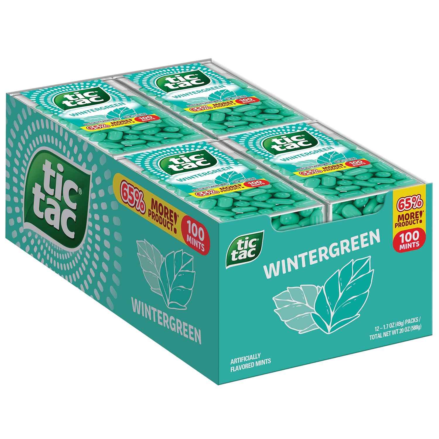 Tic Tac Wintergreen, On-the-Go Breath Mints, Pocket-Sized Mints, 100 pieces GMO Free, Gluten Free wort free