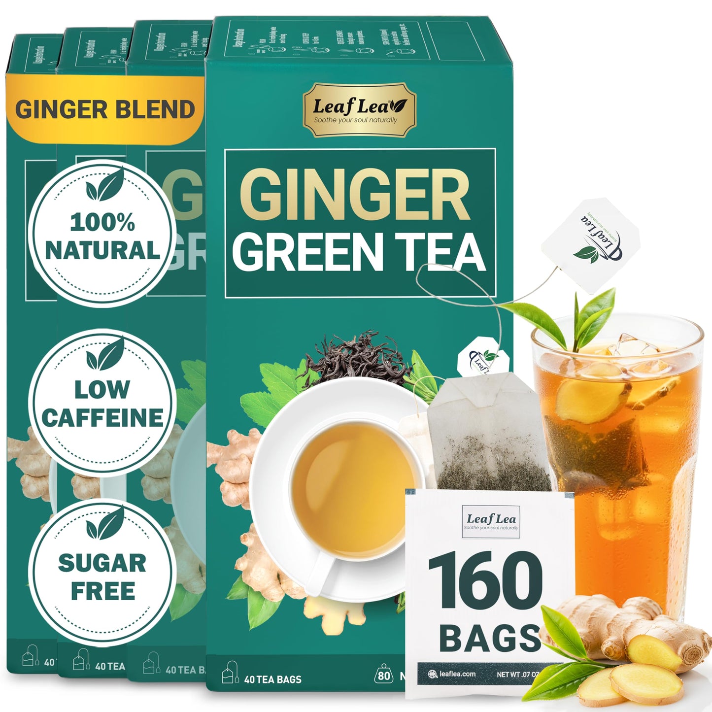 Ginger Green Tea - 160 Tea Bags (Pack of 4)