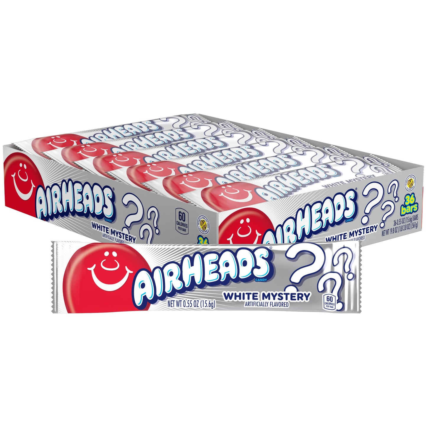 Airheads Candy, Individually Wrapped Full Size Bars, White Mystery, Bulk Taffy, Non Melting, Party, 0.55 oz (Pack of 36)