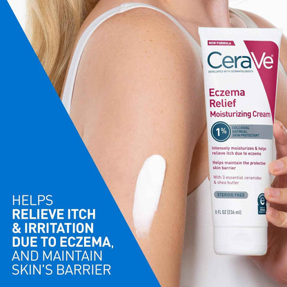 CeraVe Eczema Relief Moisturizing Cream with Colloidal Oatmeal, Shea Butter & Vitamin E For Dry Skin & Itchy Skin Relief, Steroid Free & Paraben Free, 8oz