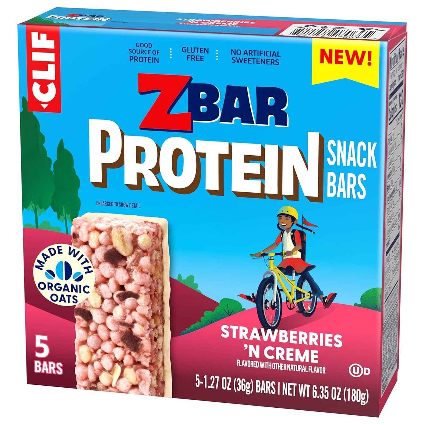 Zbar Protein - Strawberries 'N Creme - Crispy Snack Bars - Made with Organic Oats - Non-GMO - 5g Protein - Gluten Free Protein Bars (5 Pack)