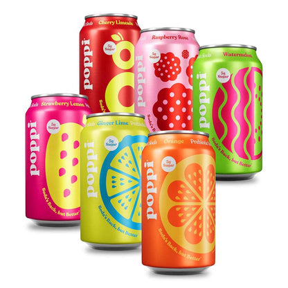 Poppi Sparkling Prebiotic Soda Beverage with Apple Cider Vinegar, Seltzer Water and Fruit Juice, 12 Fl Oz, Pack of 12, Packaging May Vary