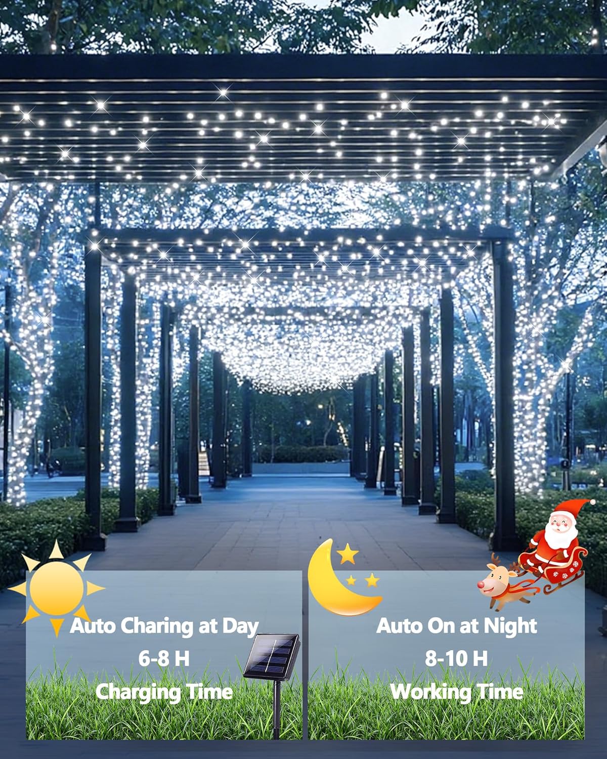 2_Pack_Solar_Christmas_Lights_Outdoor,_400_LED_144FT_Extra-Long_Solar_String_Lights_Waterproof_with_Green_Wire_8_Lighting_Modes,_Twinkle_Light_for_Xmas_Tree_Fence_Porch_Garden_Party_Decor,_Cool_White