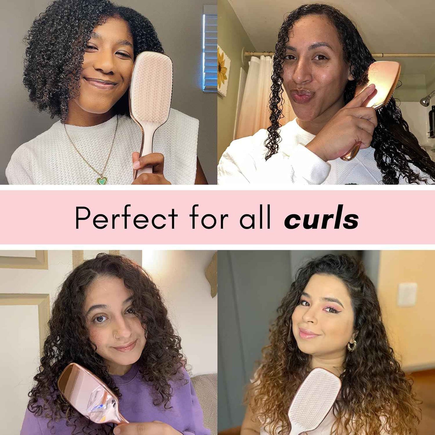 Lily England Detangling & Styling Brush - Pain-Free Brush for Curly Wet & Dry Hair With Flexible Bristles - Easy to Hold Brush for Women's 3c to 4c Curls
